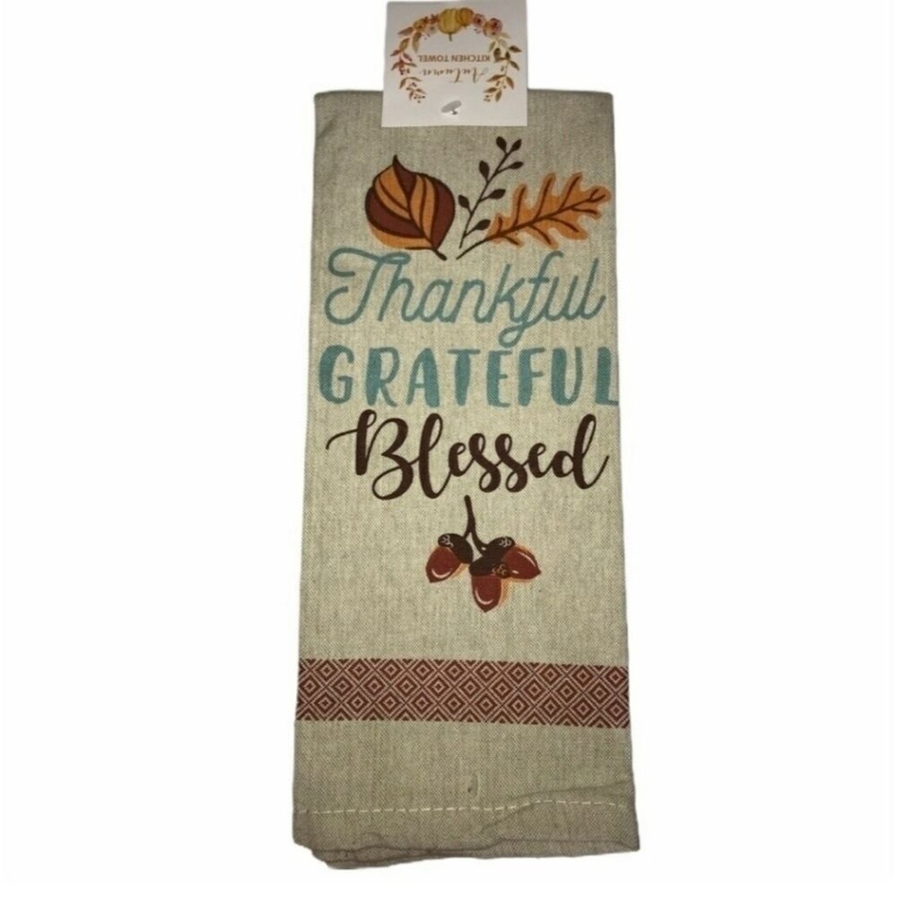 Thankful Grateful Blessed Kitchen Hand Dish Towel Tea Towel Cotton Cottagecore